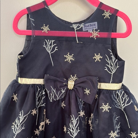 Blueberi Boulevard Blue and Silver A-Line Holiday Dress Size 3T - Picture 2 of 5